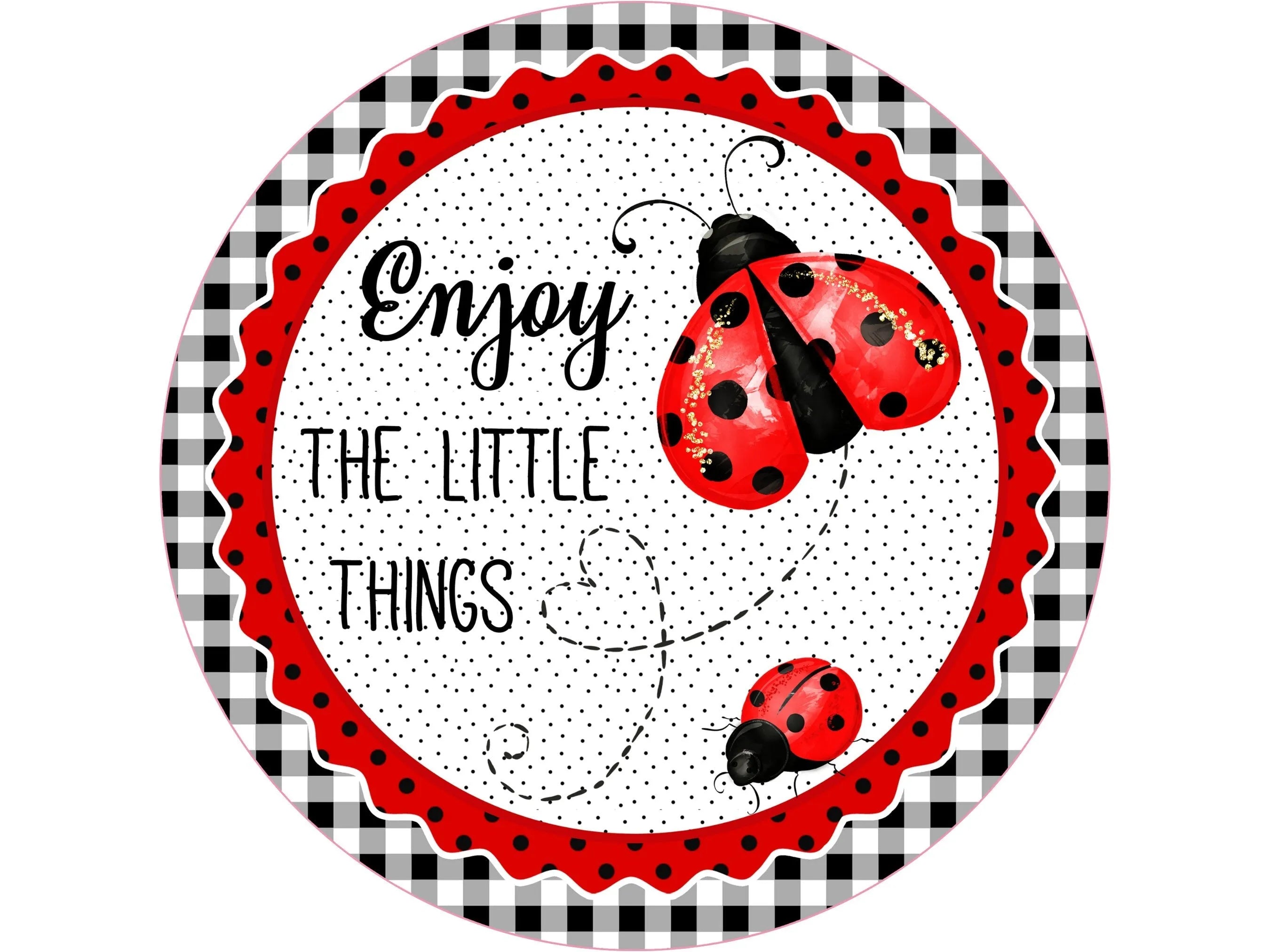 Welcome lady bug wreath sign, lady bug sign, farmhouse wreath sign, buffalo checked kitchen sign, lady bug sign for summer