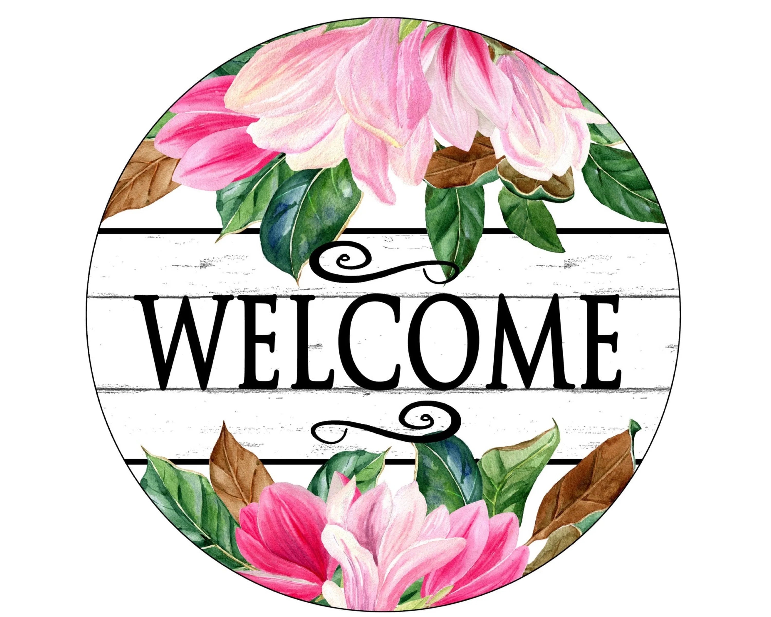 Welcome Magnolia wreath sign, pink magnolia wreath attachment, magnolia collector, magnolia welcome sign, floral welcome sign, floral sign