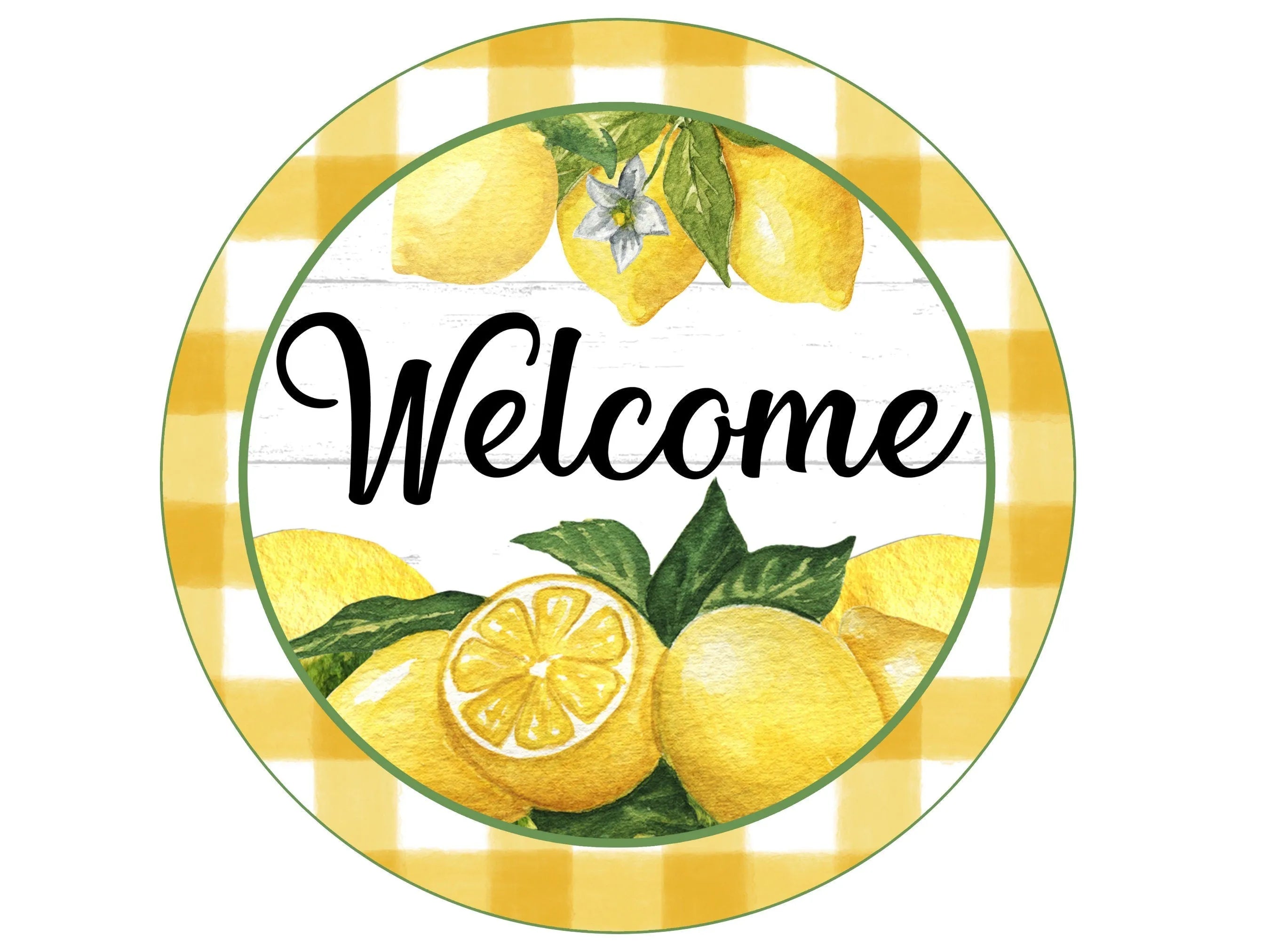 Welcome wreath sign with lemon, lemon wreath attachment, summer lemon decor, lemon sign, citrus door hanger, kitchen citrus sign, fruit sign