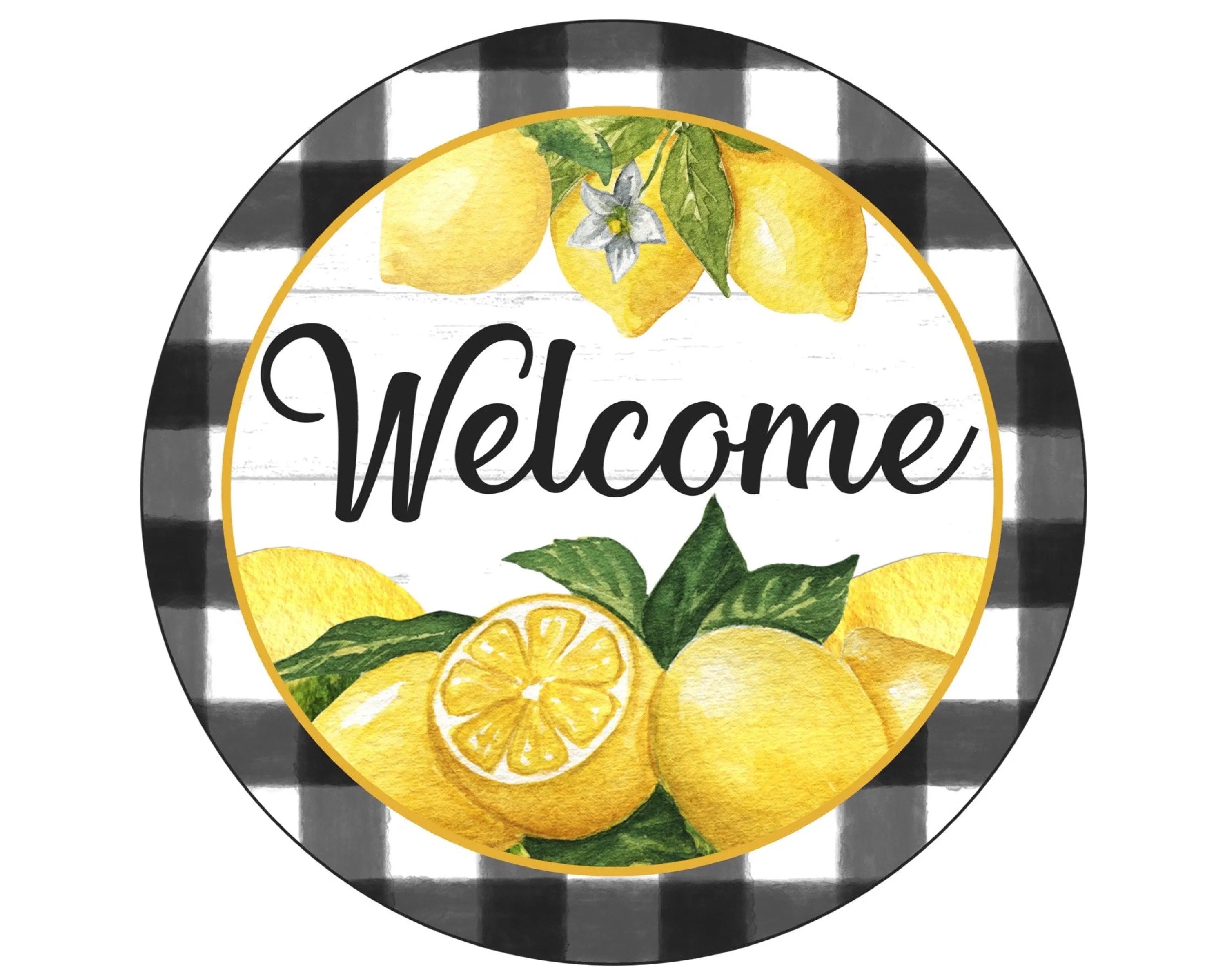 Welcome wreath sign with lemon, lemon wreath attachment, summer lemon decor, lemon sign, citrus door hanger, kitchen citrus sign, fruit sign