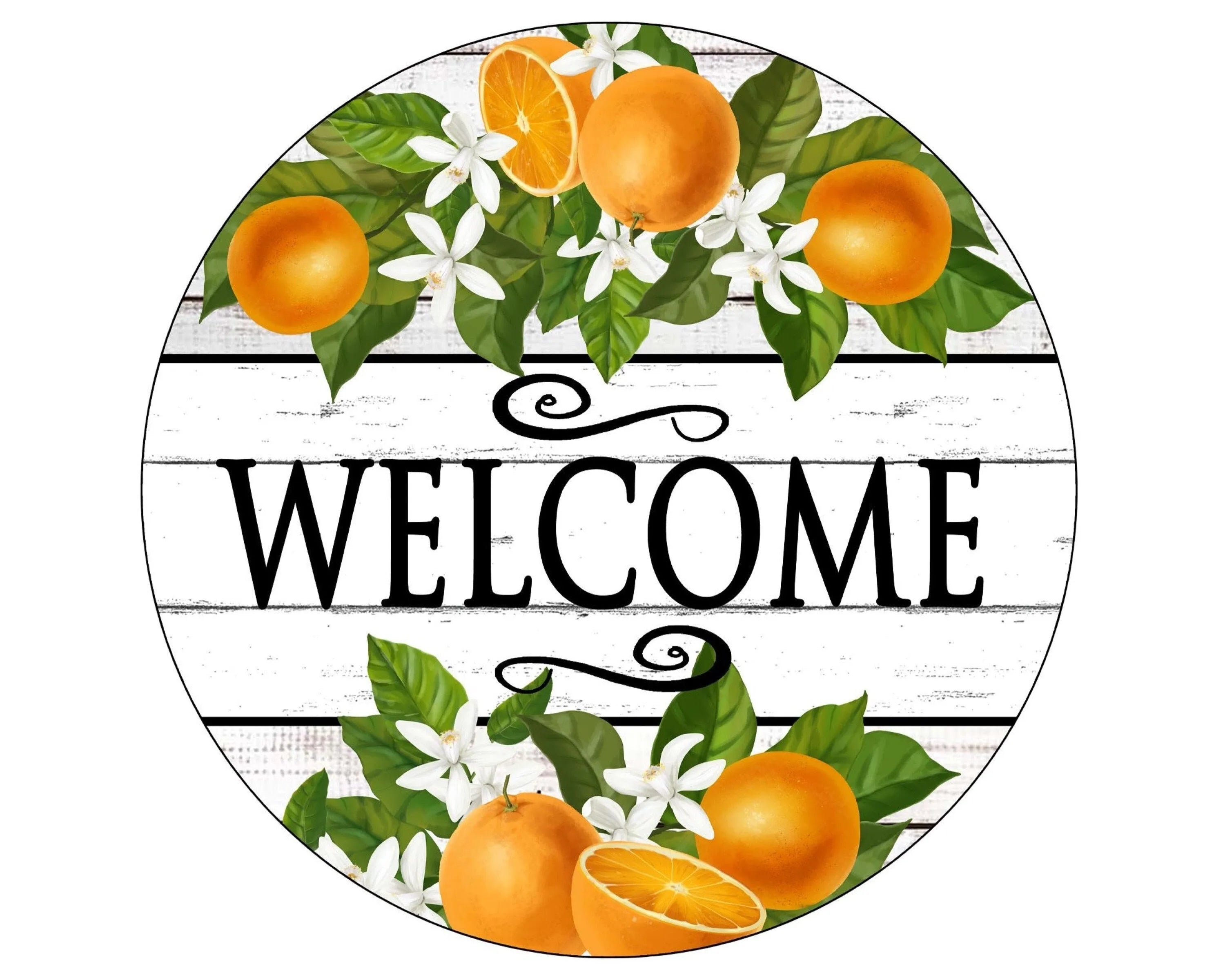 Welcome wreath sign with oranges, oranges wreath attachment, summer orange decor, sweet orange sign, citrus door hanger, kitchen citrus sign