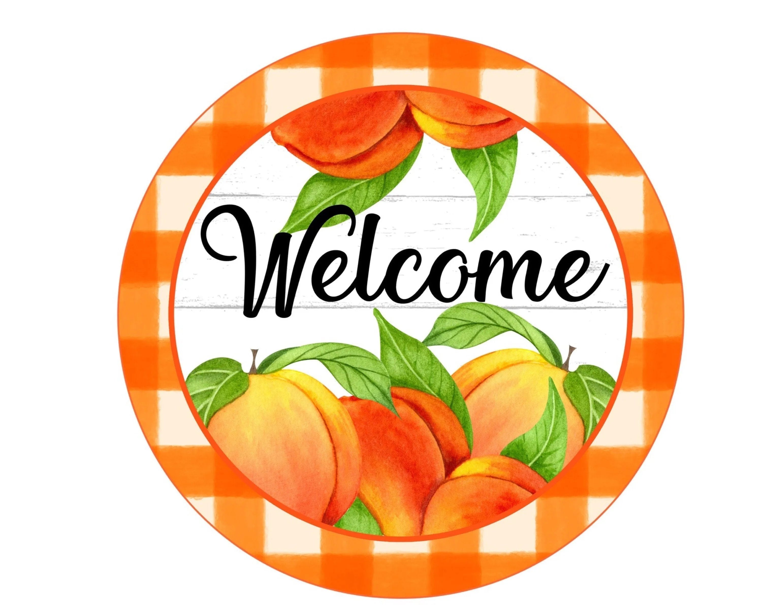 Welcome wreath sign with peaches, peaches wreath attachment, summer peach decor, welcome peach sign, citrus door hanger, kitchen peach sign