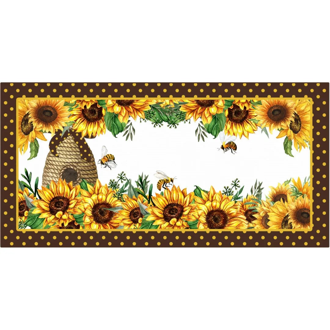 yellow polka dot bee hive with sunflowers wreath sign, sign for summer, sign for June, sign for July, bee collector wreath attachment