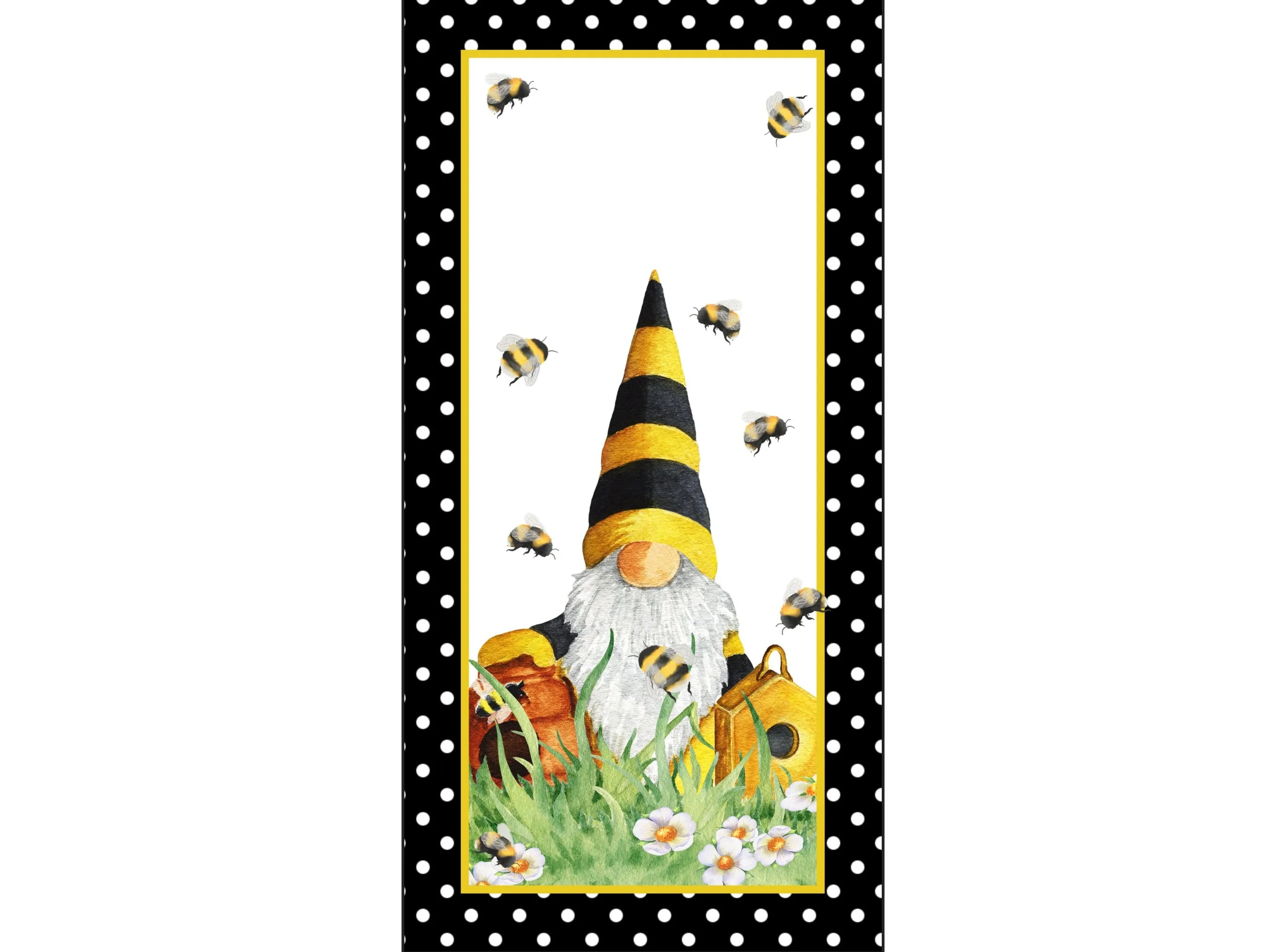 yellow polka dot gnome bee metal wreath sign, gnome bee hive and daisies wall art, bee kitchen decoration